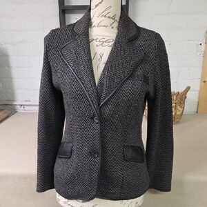 525 America Charcoal Herringbone Blazer Leather Trim Size Med